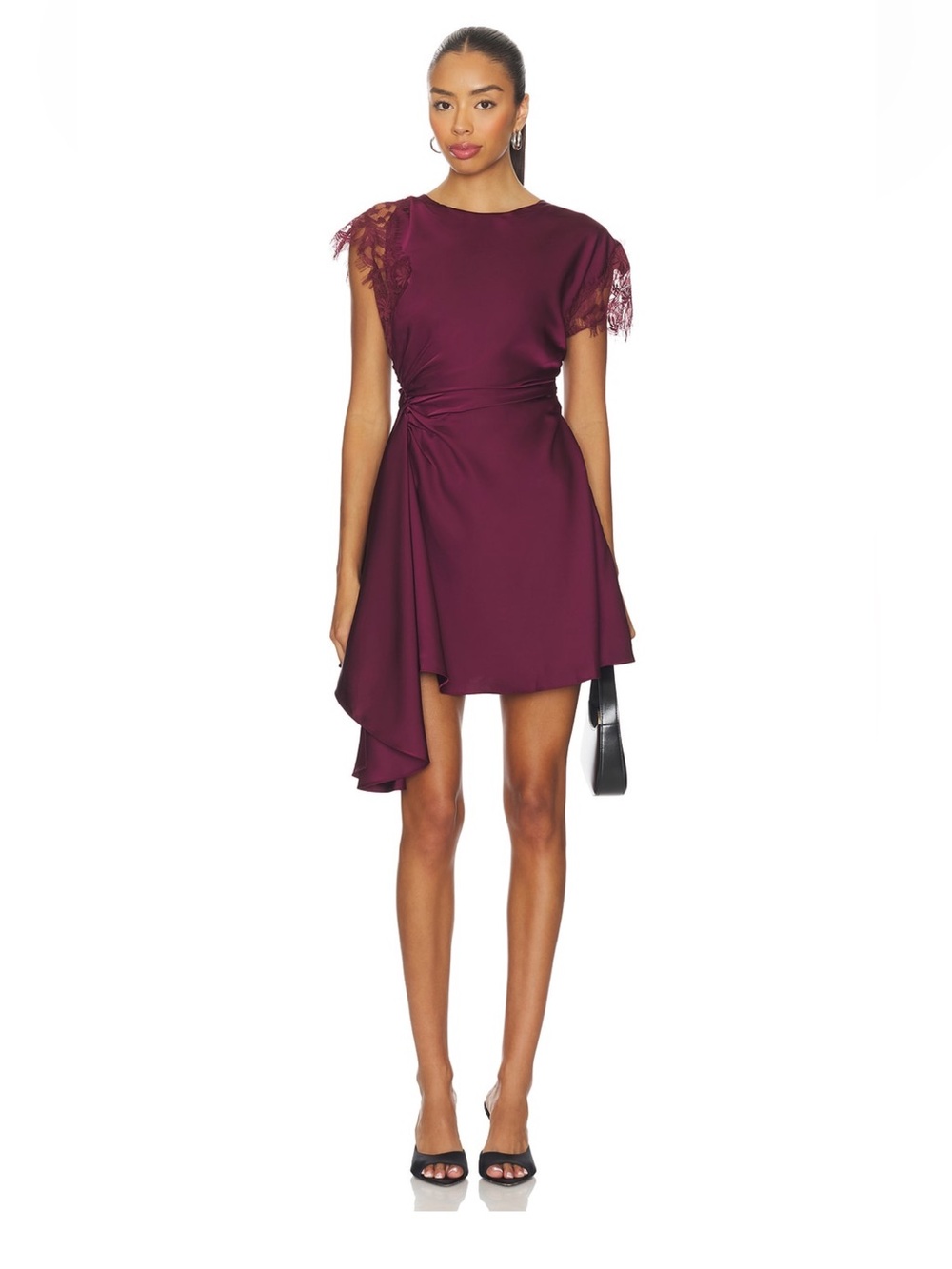 AMUR Zina Ruched Mini Dress in Pinot Noir